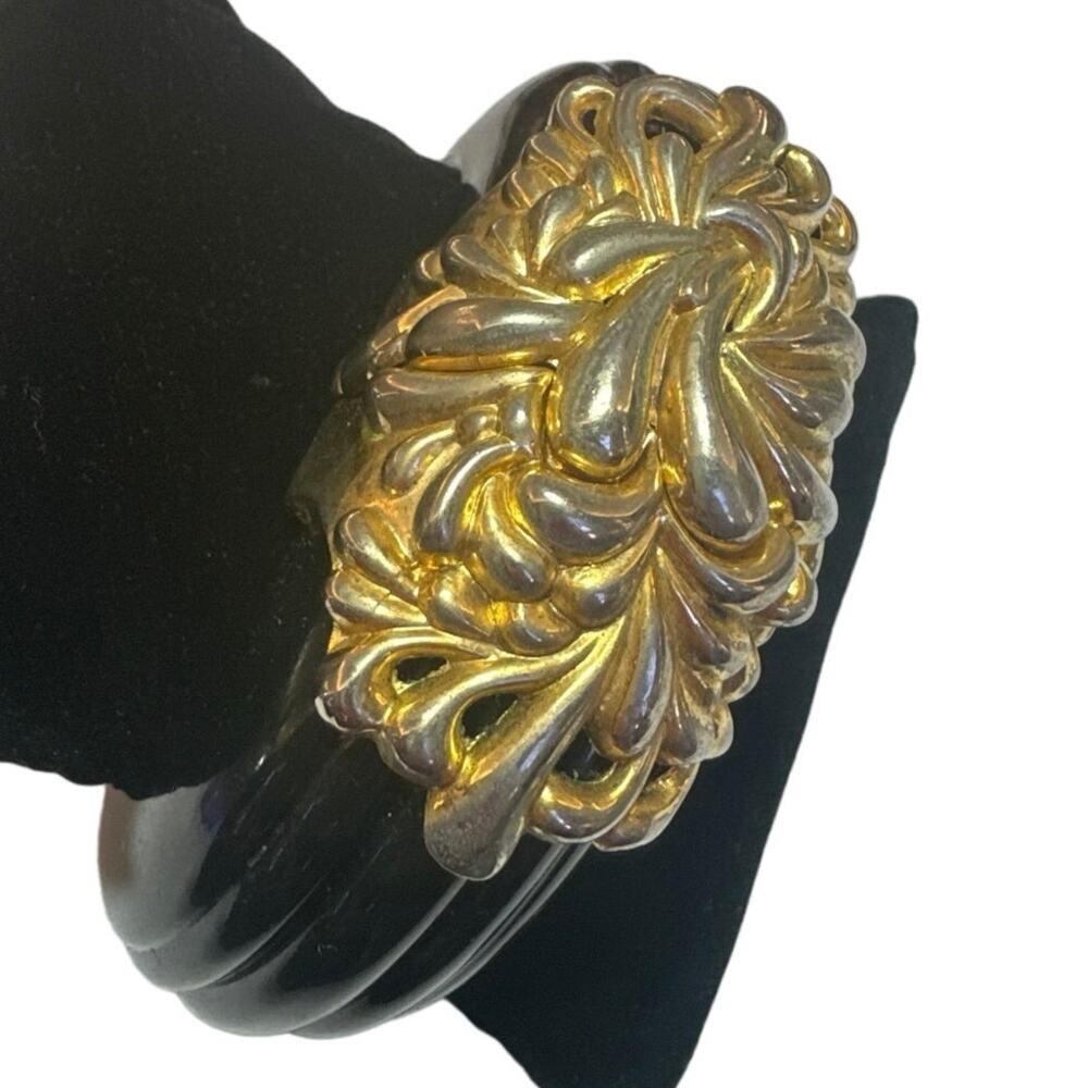 1980s Designer Inna Cytrine Paris Black Lucite Bangle Bracelet - Picture 2 of 5